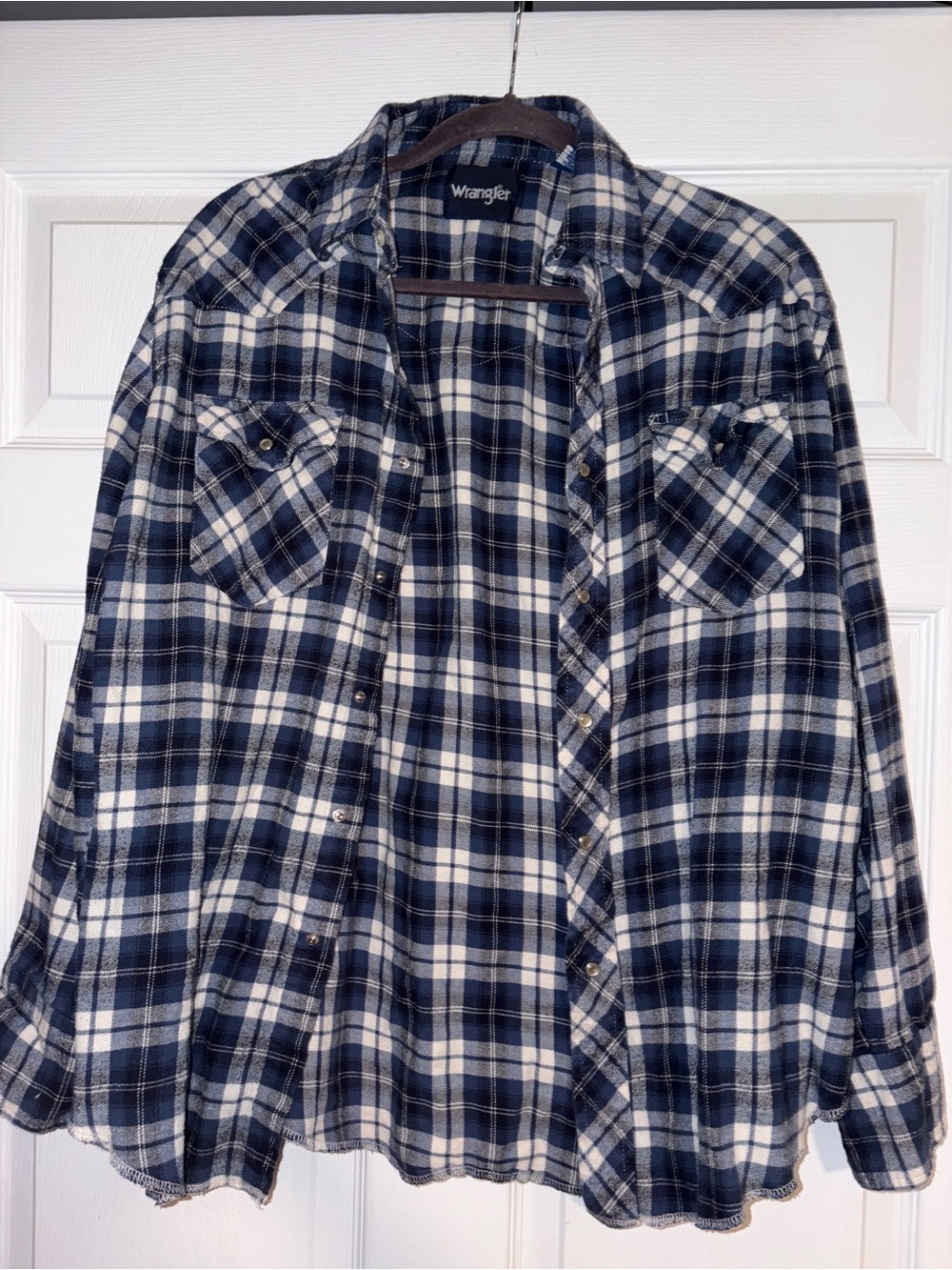 Wrangler Navy & White Plaid Flannel Shirt